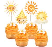 Ephlyn 36Pcs Sunshine One Cupcake Toppers Baby Shower Sun Cupcake Toppers First Birthday Cake Decorations for Sun Theme Baby Shower Birthday Wedding Party Decorations