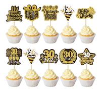 Ephlyn 40Pcs Happy 30th Birthday Cupcake Toppers Double Sided Thirty Hello 30 Vintage 1996 Cupcake Picks Straight Outta 1996 Cake Decorations for Cheers to 30 Years 30th Birthday Party Supplies