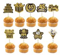 Ephlyn 40Pcs Happy 45th Birthday Cupcake Toppers Double Sided Forty five Hello 45 Vintage 1981 Cupcake Picks Straight Outta 1981 Cake Decorations for Cheers to 45 Years 45th Birthday Party Supplies