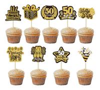 Ephlyn 40Pcs Happy 50th Birthday Cupcake Toppers Double Sided Fifty Hello 50 Straight Outta 1976 Cupcake Picks Vintage 1976 Cheers to 50 Years Cake Decorations for 50th Birthday Party Supplies