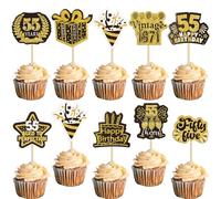 Ephlyn 40Pcs Happy 55th Birthday Cupcake Toppers Double Sided Fifty-five Hello 55 Vintage 1971 Cupcake Picks Straight Outta 1971 Cake Decorations for Cheers to 55 Years 55th Birthday Party Supplies