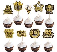 Ephlyn 40Pcs Happy 65th Birthday Cupcake Toppers Double Sided Sixty-five Hello 65 Vintage 1961 Cupcake Picks Straight Outta 1961 Cake Decorations for Cheers to 65 Years 65th Birthday Party Supplies