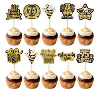 Ephlyn 40Pcs Happy 75th Birthday Cupcake Toppers Double Sided Seventy-Five Hello 75 Vintage 1951 Cupcake Picks Straight Outta 1951 Cake Decorations for Cheers to 75 Years 75th Birthday Party Supplies