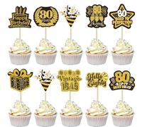 Ephlyn 40Pcs Happy 80th Birthday Cupcake Toppers Double Sided Eighty Hello 80 Straight Outta 1946 Cupcake Picks Vintage 1946 Cheers to 80 Years Cake Decorations for 80th Birthday Party Supplies