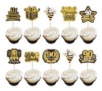 Ephlyn 40Pcs Happy 90th Birthday Cupcake Toppers Double Sided Ninety Hello 90 Vintage 1936 Cupcake Picks Vintage 1936 Cake Decorations for 90 Fabulous Cheers to 90 Years 90th Birthday Party Supplies