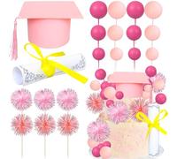 Ephlyn 42 Pack 2025 Graduation Cake Toppers Grad Cap Diploma Balls Tassel Firework Congrats Grad Cake Decorations for 2025 High School College Senior Graduation Supplies Pink