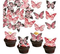 Ephlyn 48Pcs Edible Butterfly Cake Decorations Wafer Paper Butterflies Cupcake Toppers Butterfly Decorations for Wedding Birthday Anniversary Baby Shower Party Decorating Supplies Dark Pink
