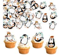 Ephlyn 48Pcs Edible Christmas Penguin Cake Toppers Wafer Paper Penguin Cupcake Decorations Christmas Cookie Decorations for Xmas Festival birthday Party Decor