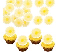 Ephlyn 48Pcs Edible Daisy Cupcake Toppers Wafer Paper Flower Cake Topper Decorations Flower Chrysanthemum Party Decorations for Birthday Wedding Birthday Party Supplies Yellow