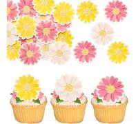 Ephlyn 48Pcs Edible Daisy Cupcake Toppers Wafer Paper Flower Cake Topper Decorations Flower Chrysanthemum Party Decorations for Birthday Wedding Birthday Party Supplies White Rose Red Yellow