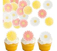 Ephlyn 48Pcs Edible Daisy Cupcake Toppers Wafer Paper Flower Cake Topper Decorations Flower Chrysanthemum Party Decorations for Birthday Wedding Birthday Party Supplies White Pink Yellow