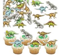 Ephlyn 48Pcs Edible Dinosaur Cupcake Toppers Wafer Paper Roar Dinosaur Cupcake Picks Dino Cake Decorations for Kids Boys Dinosaur Theme Birthday Baby Shower Party Decorations