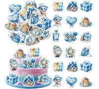 Ephlyn 48Pcs Edible Happy Father's Day Cupcake Toppers Wafer Paper Heart Watch Best Dad Ever Cupcake Picks for Fathers Day Theme Birthday Party Cake Decorations Blue