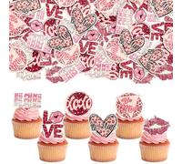 Ephlyn 48Pcs Edible Leopard Heart Cupcake Toppers Sweet Love Heart Be Mine Cake Decorations Edible Happy Valentine's Day Cupcake Picks for Valentine's Day Theme Birthday Party Supplies