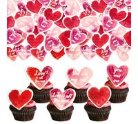 Ephlyn 48Pcs Edible Love Heart Cupcake Toppers Sweet Love Heart Be Mine Cake Decorations Edible Happy Valentine's Day Cupcake Picks for Valentine's Day Theme Birthday Party Supplies