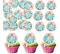 Ephlyn 50Pcs Edible Happy Easter Cupcake Toppers Wafer Paper Bunny Easter Eggs Cupcake Picks Edible Easter Bunny Cupcake Decors for Easter Theme Baby Shower Birthday Easter Party Supplies