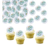 Ephlyn 50Pcs Merry Christmas Cupcake Toppers Edible Rice Paper Round Christmas Cake Topper Decorations for Women Men Birthday Party Anniversary Party Decorations Supplies