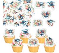Ephlyn 54Pcs Edible 2025 Graduation Cupcake Toppers Wafer Paper Flower Grad Cap Cupcake Picks Diploma Done Congrats Grad Cake Decorations for Class of 2025 Graduation Party Supplies Multicolor
