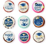 Ephlyn 54Pcs Edible 2025 Graduation Cupcake Toppers Wafer Paper Grad Cap Cupcake Picks Diploma Done Congrats Grad Cake Decorations for Class of 2025 Graduation Party Supplies Blue