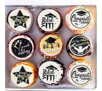 Ephlyn 54Pcs Edible 2025 Graduation Cupcake Toppers Wafer Paper Grad Cap Cupcake Picks Diploma Done Congrats Grad Cake Decorations for Class of 2025 Graduation Party Supplies Black