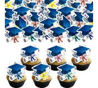 Ephlyn 54Pcs Edible 2026 Graduation Cap Cupcake Toppers Wafer Paper Grad Cap Cupcake Picks Diploma Done Congrats Grad Cake Decorations for Class of 2026 Graduation Party Supplies Multi Black