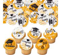 Ephlyn 54Pcs Edible 2026 Graduation Cupcake Toppers Wafer Paper Grad Cap Cupcake Picks Diploma Done Congrats Grad Cake Decorations for Class of 2026 Graduation Party Supplies White Orange