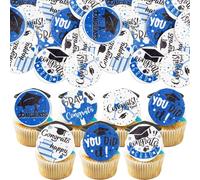 Ephlyn 54Pcs Edible 2026 Graduation Cupcake Toppers Wafer Paper Grad Cap Cupcake Picks Diploma Done Congrats Grad Cake Decorations for Class of 2026 Graduation Party Supplies White Blue