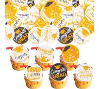 Ephlyn 54Pcs Edible 2026 Graduation Cupcake Toppers Wafer Paper Grad Cap Cupcake Picks Diploma Done Congrats Grad Cake Decorations for Class of 2026 Graduation Party Supplies Orange