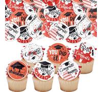 Ephlyn 54Pcs Edible 2026 Graduation Cupcake Toppers Wafer Paper Grad Cap Cupcake Picks Diploma Done Congrats Grad Cake Decorations for Class of 2026 Graduation Party Supplies White Red