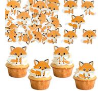 Ephlyn 54Pcs Edible Fox Cupcake Toppers Woodland Animal Cupcake Picks Water Paper Animal Baby Shower Cupcake Decorations for Woodland Animal Themed Baby Shower Birthday Party Supplies