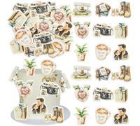 Ephlyn 54Pcs Edible Happy Father's Day Cupcake Toppers Wafer Paper Gift Box Best Dad Ever Cupcake Picks for Fathers Day Theme Birthday Party Cake Decorations Coffee