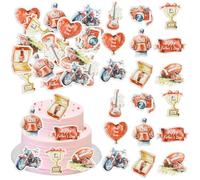 Ephlyn 54Pcs Edible Happy Father's Day Cupcake Toppers Wafer Paper Heart #1 Dad Best Dad Ever Cupcake Picks for Fathers Day Theme Birthday Party Cake Decorations Red