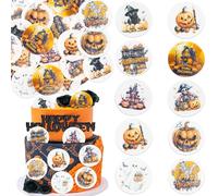 Ephlyn 54Pcs Edible Happy Halloween Cupcake Toppers Wafer Paper Pumpkins Ghost Black Cats Cupcake Picks Skull Cupcake Toppers for Halloween Eve Theme Party Birthday Decor Supplies Orange