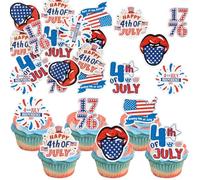 Ephlyn 54Pcs Edible Happy Independence Day Cupcake Toppers Wafer Paper 4th of July American National Day Cake Toppers USA Cupcake Picks for Patriotic Theme Party Supplies Blue
