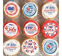 Ephlyn 54Pcs Edible Happy Independence Day Cupcake Toppers Wafer Paper 4th of July American National Day Cake Toppers USA Cupcake Picks for Patriotic Theme Party Supplies Multi