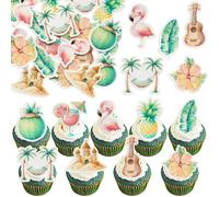 Ephlyn 54Pcs Edible Tropical Cupcake Toppers Luau Cake Topper Aloha Cupcake Picks Pineapple Flamingo Cupcake Decorations for Hawaiian Luau Theme Baby Shower Birthday Party Supplies Green Pink