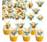 Ephlyn 60Pcs Edible Bumble Bee Cupcake Toppers Rice Paper Bee Oh Babee Cupcake Picks Decoration for Bee Theme Baby Shower Kids Birthday Party Cake Decorations