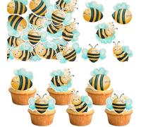 Ephlyn 60Pcs Edible Bumble Bee Cupcake Toppers Wafer Paper Honey Bee Party Cake Decorations Edible Oh Babee Cupcake Picks for Bee Theme Baby Shower Birthday Party Food Decorations Supplies