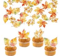 Ephlyn 60Pcs Edible Fall Leaves Cupcake Toppers Maple Leaves Cake Toppers Edible Leaf Cupcake Toppers Wafer Paper Fall Leaf Cupcake Decorations for Autumn Thanksgiving Party Baby Shower Supplies