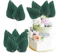 Ephlyn 6Pcs Paper Palm Fan Cake Topper Palm Leaf Fan Cake Pick Decoration for DIY Cake Bakeware Baby Shower Wedding Bridal Shower Birthday Anniversary Party Cake Decorations Green