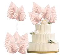 Ephlyn 6Pcs Paper Palm Fan Cake Topper Palm Spear Leaves Fan Cake Pick DIY Insert Cake Decorations for Baby Shower Wedding Bridal Shower Birthday Anniversary Party Supplies Pink