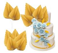 Ephlyn 6Pcs Paper Palm Fan Cake Topper Palm Spear Leaves Fan Cake Pick for DIY Cake Bakeware Baby Shower Wedding Bridal Shower Birthday Anniversary Party Cake Decorations Gold