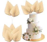 Ephlyn 6Pcs Paper Palm Fan Cake Topper Palm Spear Leaves Fan Cake Pick for DIY Craft Project Bridal Shower Wedding Bridal Shower Birthday Anniversary Party Cake Decorations Khaki