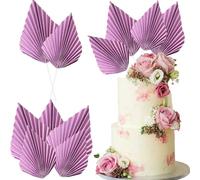 Ephlyn 6Pcs Paper Palm Fan Cake Topper Palm Spear Leaves Fan Cake Pick for DIY Craft Project Home Made Wedding Bridal Shower Birthday Anniversary Party Cake Decorations Purple