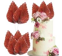 Ephlyn 6Pcs Paper Palm Leaf Fan Cake Toppers - Cake Picks Craft DIY Palm Spear Leaves Cake Decorations for Wedding Birthday Party Supplies Bright Rose Gold