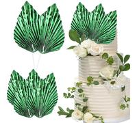 Ephlyn 6Pcs Paper Palm Leaves Fan Cake Toppers Palm Leaf Fan Cake Picks Craft DIY Fan Cupcake Toppers Palm Spear Leaves Cake Decorations for Baby Shower Wedding Birthday Party Supplies Bright Green
