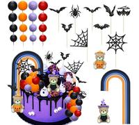 Ephlyn Bear Cake Toppers Halloween Rainbow Ball Cake Decorations Pumpkin Witch Spider Net Bat Cupcake Toppers for Halloween Theme Baby Shower Birthday Party Supplies Orange