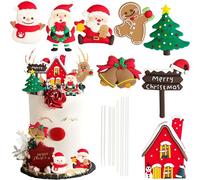Ephlyn Merry Christmas Cake Topper Decorations Tree Mini Santa Sleigh Reindeer Snowman Cupcake Toppers for Xmas Party Decorations Supplies Multi 2