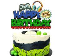 Ephlyn Video Game Party Supplies - 1Pcs Glitter Cake Topper, Game On Controllers GamePad Cake Decoration for Kids' Birthday Parties