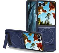 Ephoou for Samsung Galaxy Z Flip7 Compatible with MagSafe, Built-in Kickstand & Strong Magnetic Ring PU Leather Shockproof Military Grade Protection Cover Samsung Z Flip 7 JD-Blue